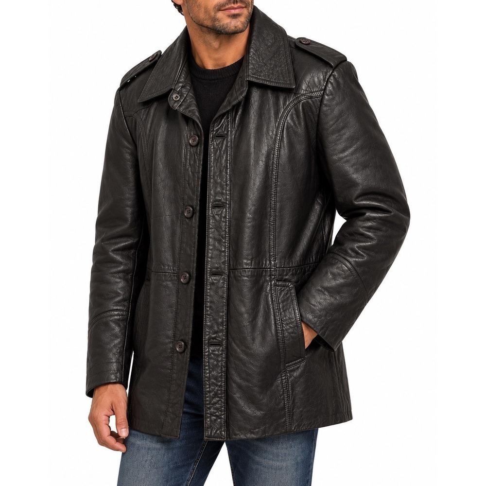 Vintage CSL Suedes Limited Men's Genuine Leather Car Coat Jacket Black